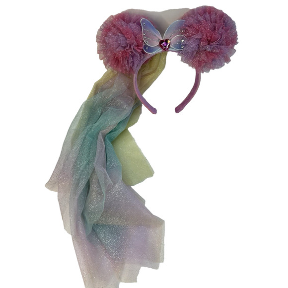 Disney Other - Disney Parks Minnie Mouse Ears With Fairy Butterfly Wings & Vail Headband